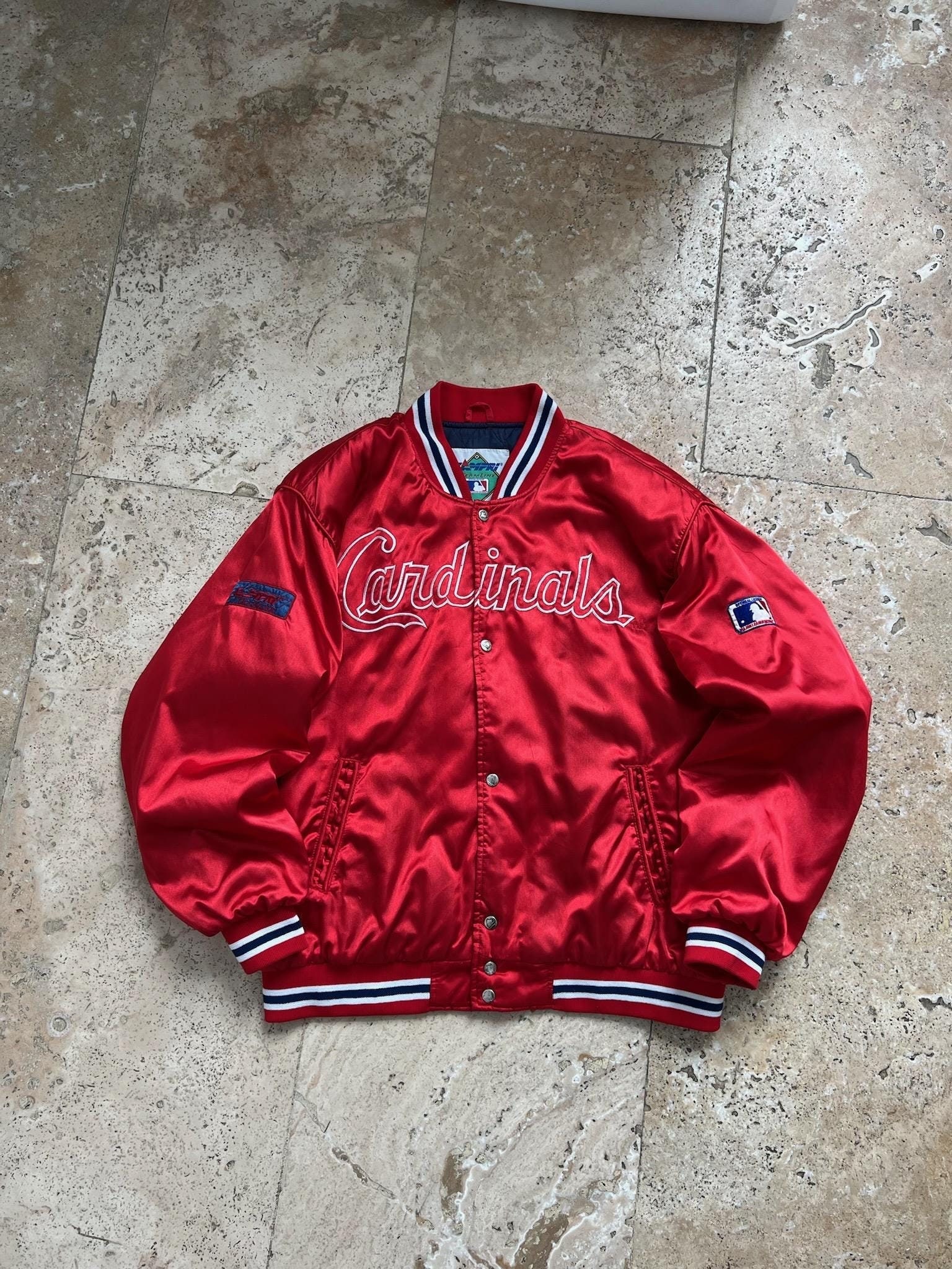 Red satin baseball jacket hotsell