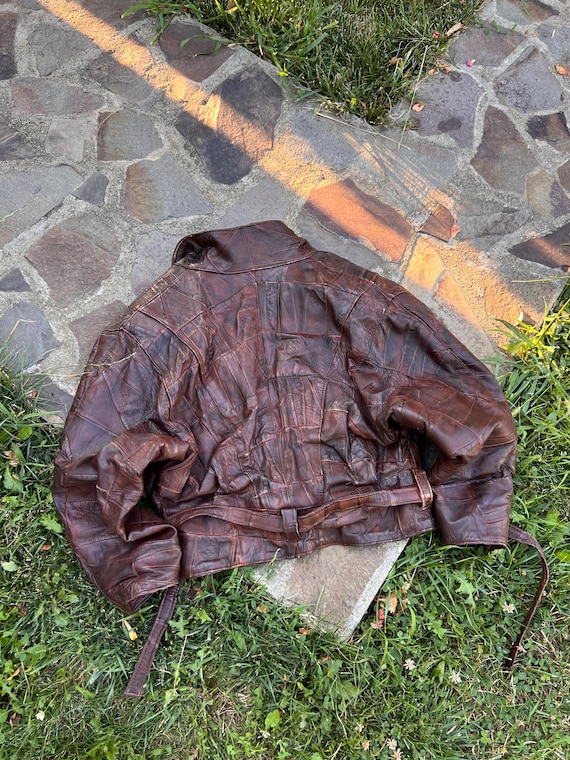 Vintage Burgundy Patchwork Leather Jacket from th… - image 5