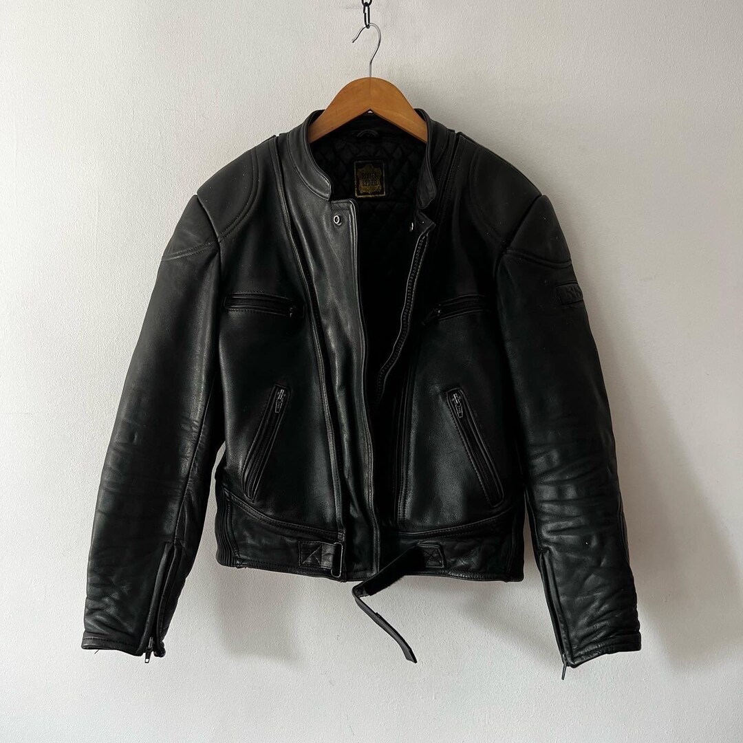 Hot 80s Vintage Motorcycle Black Leather Bomber Jacket, Suits M Men or ...