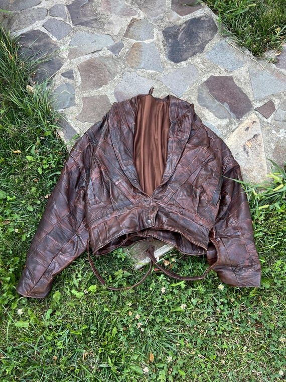 Vintage Burgundy Patchwork Leather Jacket from th… - image 1