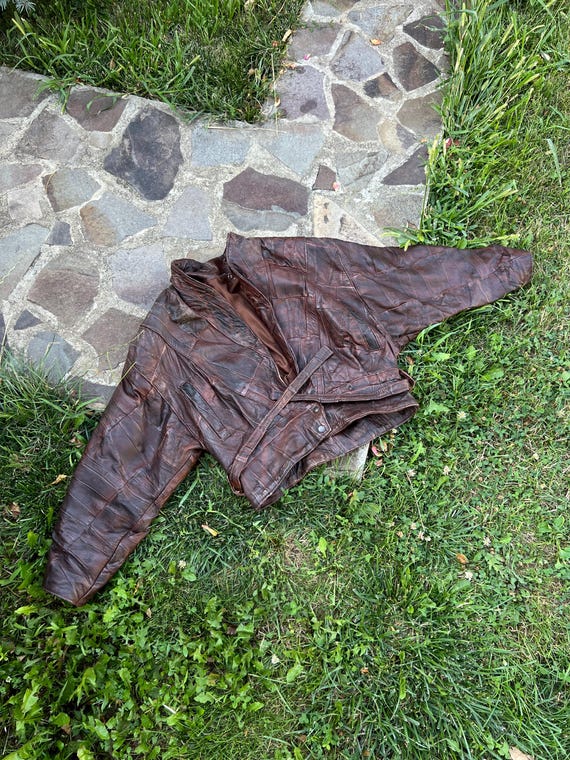 Vintage Burgundy Patchwork Leather Jacket from th… - image 10