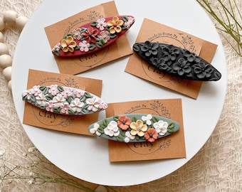 Floral Polymer Clay Barrettes- Hair Accessory/Hair Clip |Handmade|Light Weight|Unique|Accessories|Gift Idea|Flowers|Black|Boho|Daisies