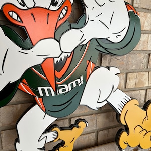 3d Wooden Sebastian the Ibis Wall Art. Miami Hurricanes Mascot
