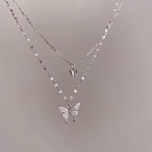 Double Layer Butterfly Necklace: Exquisite Clavicle Chain Jewelry for Women, Perfect Gift