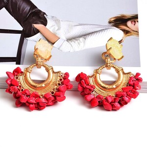 Bohemian Metal Punk Drop Dangle Earrings – Gold Round Pendant, Screw Back, Women’s