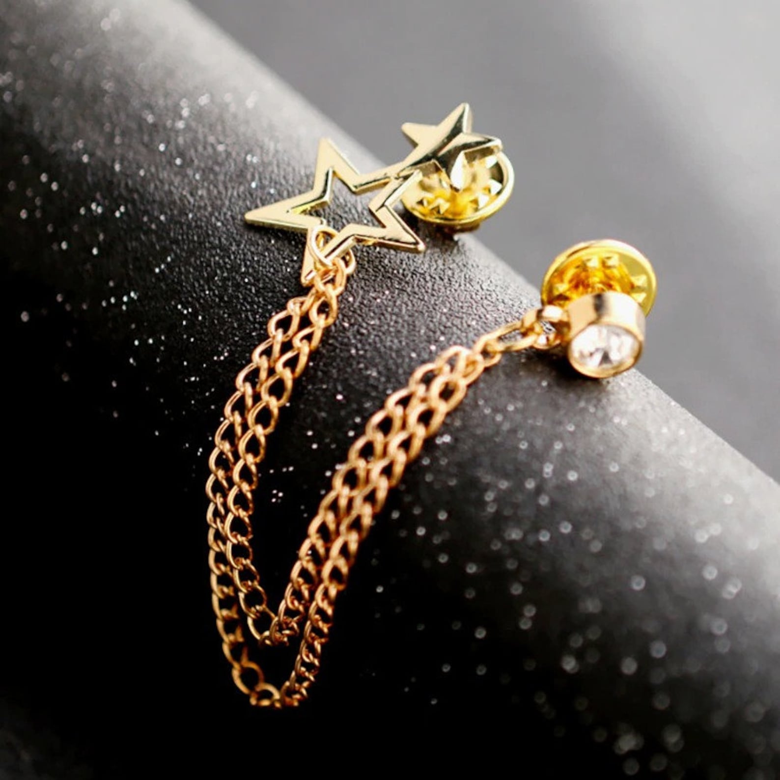 Vintage Men's Lapel Pin With Chain Tassel Gold Star Etsy