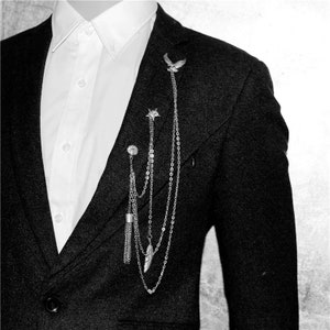 Men's Gentleman Tassel Brooch For Men Suit Shirt Collar Chain Lapel Pin Eagle Feather  Retro Wedding Dinner Accessories
