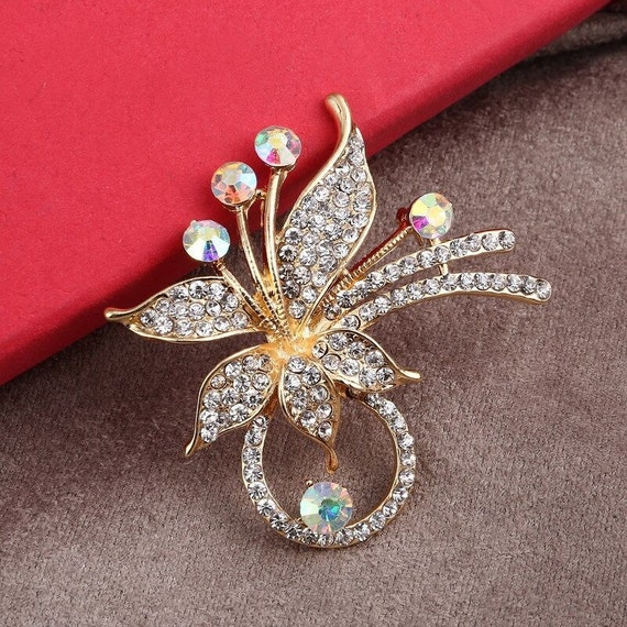 Fashion Flower Brooch Pins Luxury Gold Color Rhinestone Charming Corsage  Brooches for Women -  Hong Kong
