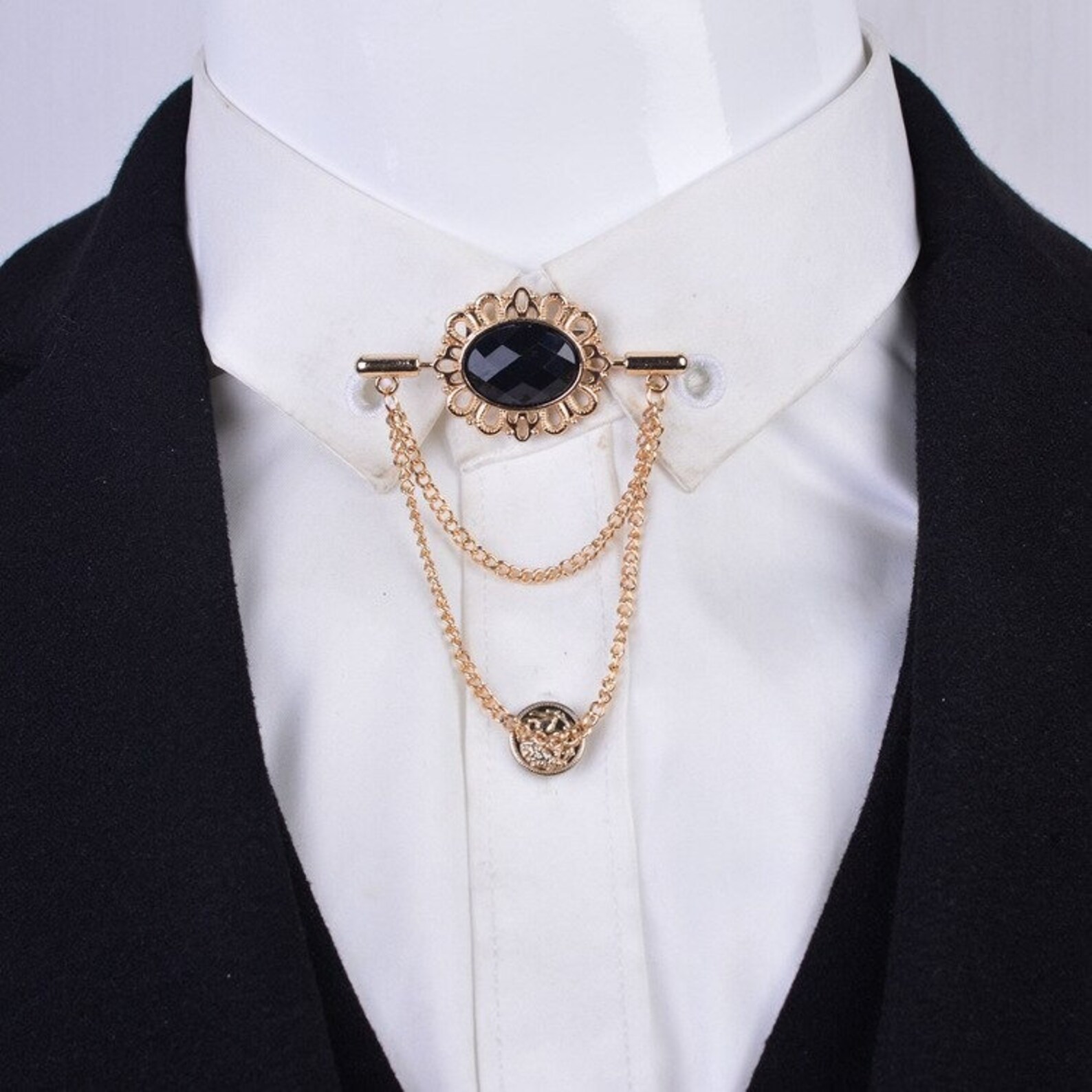 New Vintage Tassel Crystal Oval Collar Brooch With Chain Pin Etsy