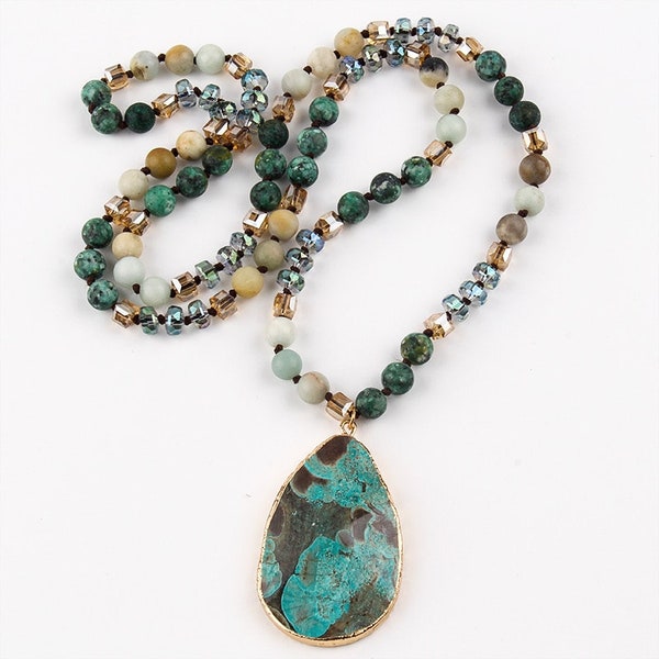 Fashion Boho Jewelry Natural Stones With Semi Precious Pendant Women Bohemia Necklace