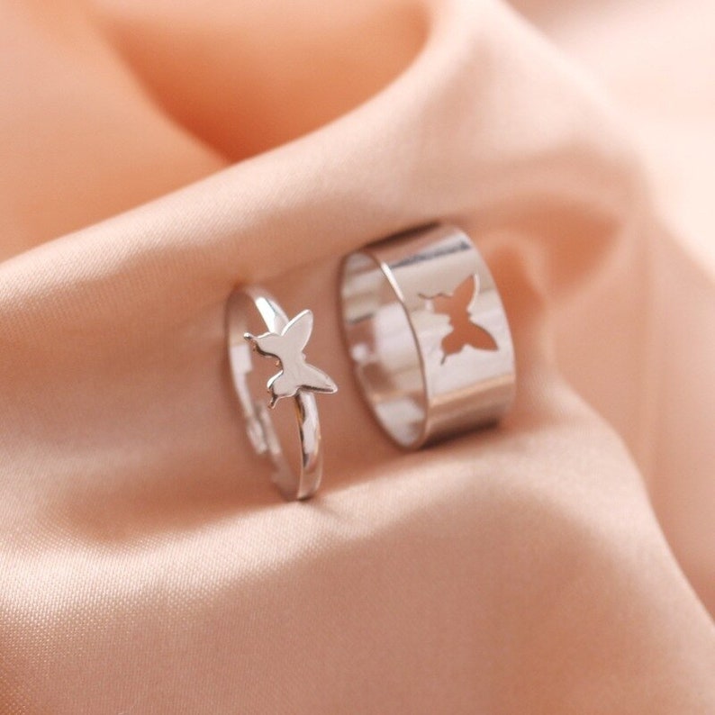 Butterfly Promise Silver Rings for Lover Couple Ring Set Friendship