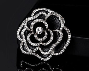 Fashion Brand Design Rhinestone Flower Rose Brooches Full Crystal Camellia Woman Pin Coat Coat Corsage
