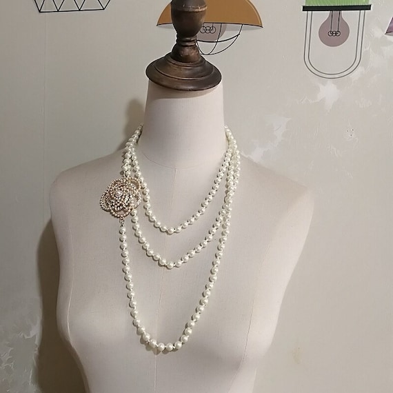 Luxury Women Layerd Crystal Flower Pearl Choker Necklace 