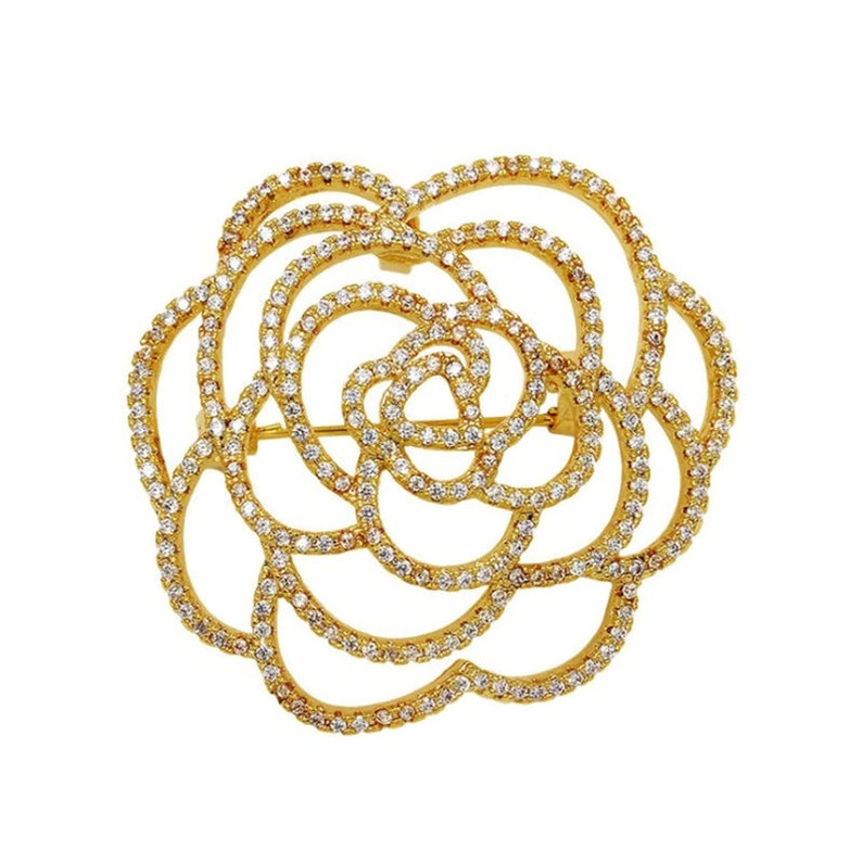 Broche de fleur de Rose en Zircon incrusté de métal de haute qualité, accessoires pour femmes 1 - Gold