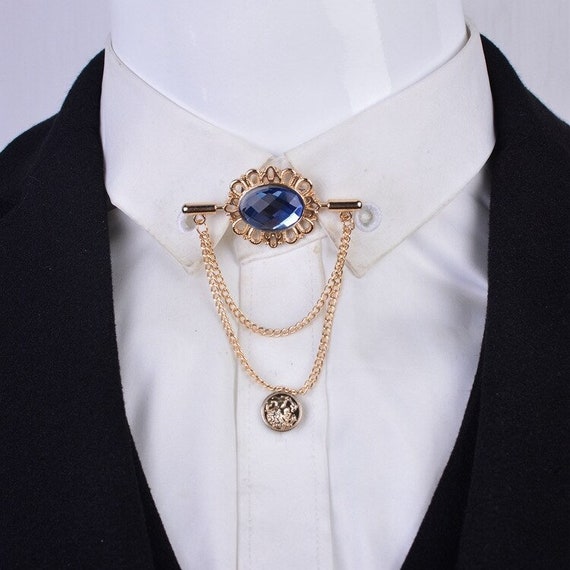 New Vintage Tassel Crystal Oval Collar Brooch With Chain Pin