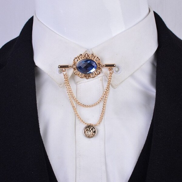 Nouvelle broche vintage tassel crystal oval col avec boucle à chaîne pour femmes hommes revers costume chemise accessoires