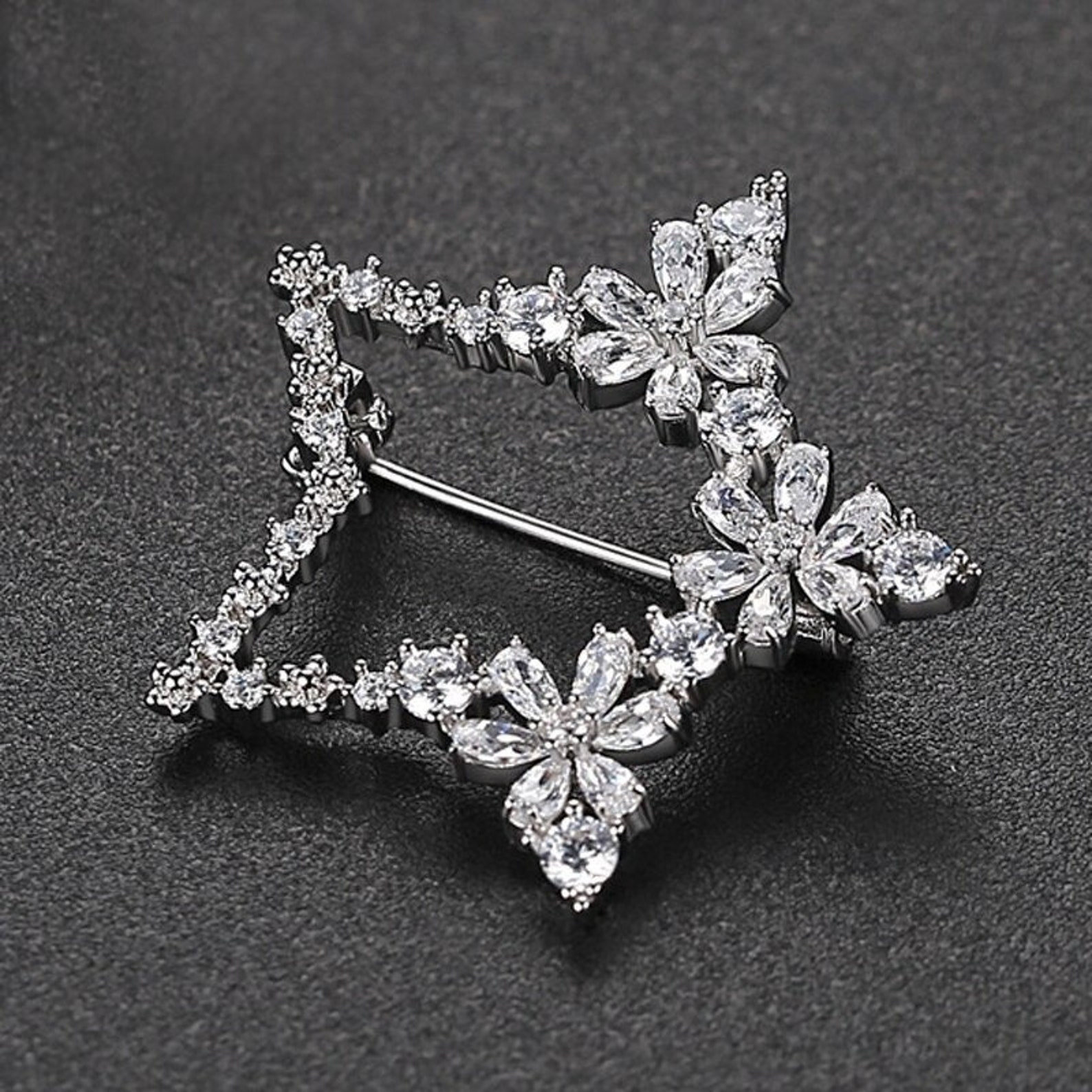 New Star Brooch Crystal Brooches Pins Rhinestone Star Flower Etsy