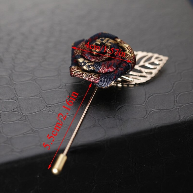 Vintage Mixed Fabric Rose Brooches Tassel Chain Men Suit image 9