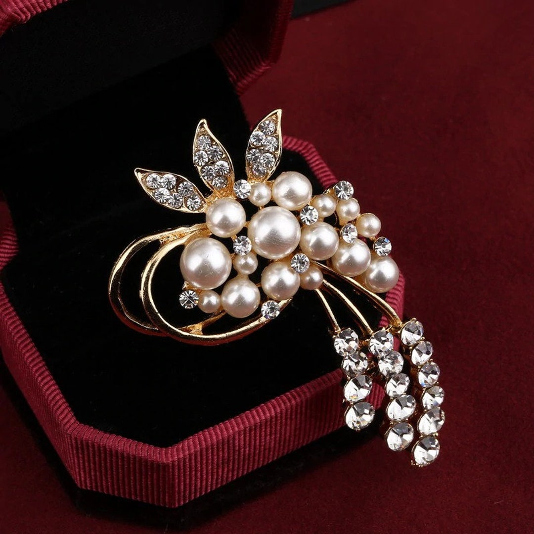 Feather Brooch with Pearl Austria Crystal Jewelry Women's Brooches & Pins