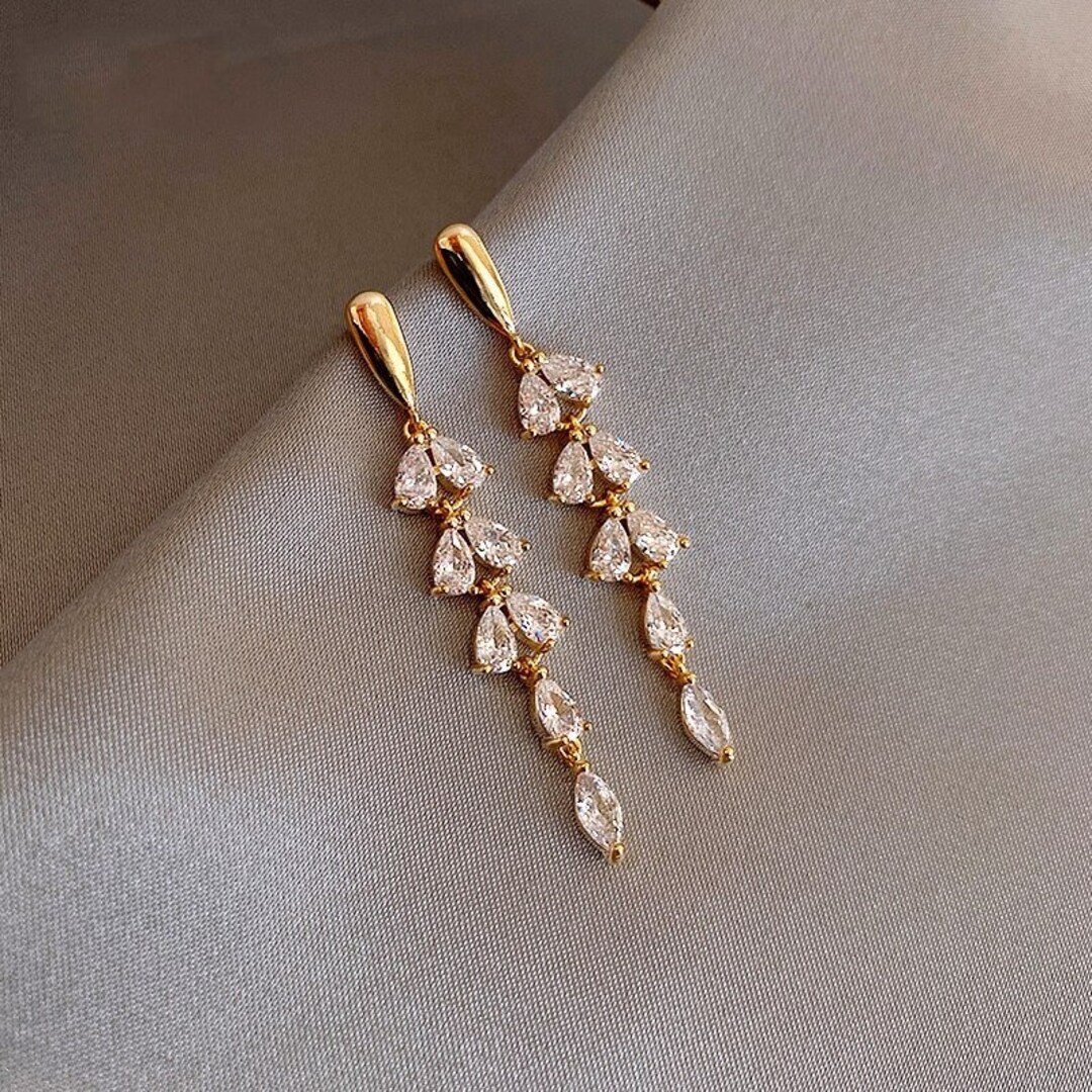 Zircon Tassel Leaf Shape Gold Color Earrings for Womans New - Etsy