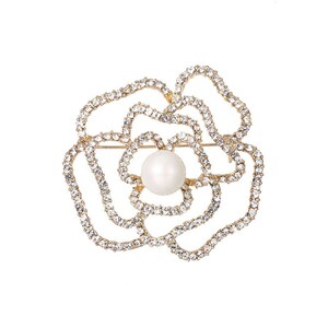 Broche de fleur de Rose en Zircon incrusté de métal de haute qualité, accessoires pour femmes 2 - Gold