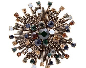 2 Colors Choose Rhinestone Vintage Flower Brooches For Women Coat Elegant Brooch High Quality Jewelry Autumn Pins