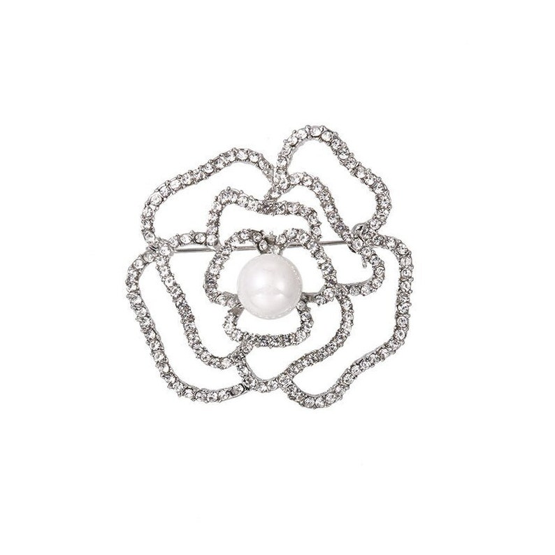 Broche de fleur de Rose en Zircon incrusté de métal de haute qualité, accessoires pour femmes 2 - Silver