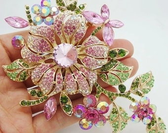 New Design Elegant Colorful Rhinestone Crystal Flower Brooch Pin Romantic Wedding Bride Costume Jewelry