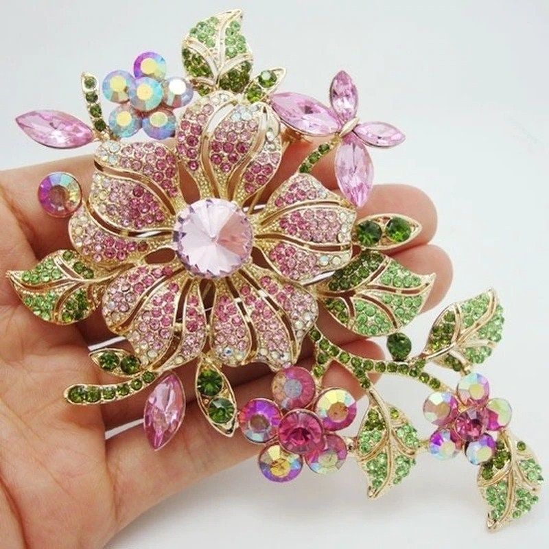 Buy New Design Elegant Colorful Rhinestone Crystal Flower Brooch Pin Romantic Wedding Bride Costume Jewelry Online in India - Etsy