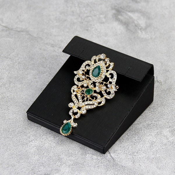 Gold Color Morocco Caftan Brooch for Women Arab Resin Wedding Jewelry Algerian Crystal Bojoux Birde Gift 2020