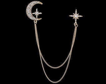 Mode strass étoile broche cristal gland chaîne épingles de costume costume col de chemise bijoux pour hommes et femmes accessoires