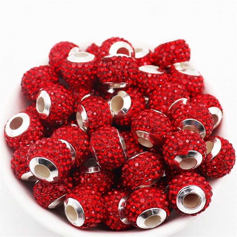 20Pcs New Color Rhinestone Beads European Large Hole Spacer Beads Fit  Pandora Charms Bracelet Hair Beads for Women DIY Jewelry