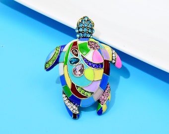 Colorful Enamel Sea Turtle Brooches For Women Rhinestone Fashion Animal Pin Vintage Accessories High Quality New