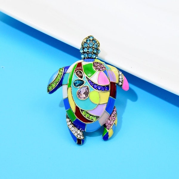 Colorful Enamel Sea Turtle Brooches For Women Rhinestone Fashion Animal Pin Vintage Accessories High Quality New