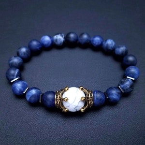 Men's Natural Tiger's Eye Stone Bead Bracelet - 8mm Round - Green Charm Bracelet - Handmade