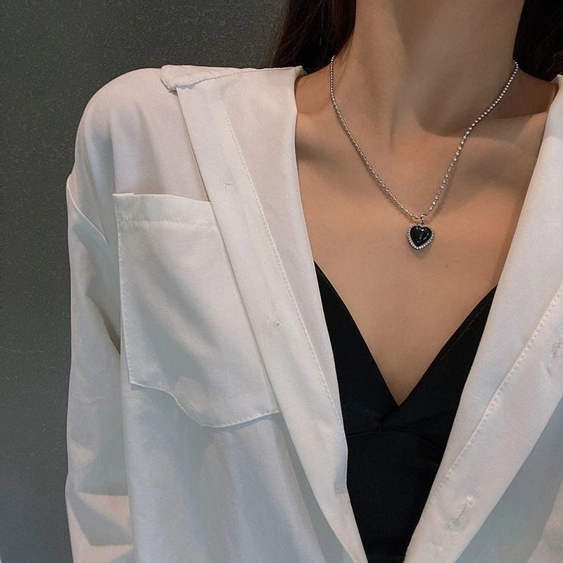 Fashion Simple Black Love Heart Pendant Necklace Clavicle Chain, Discounts  For Everyone