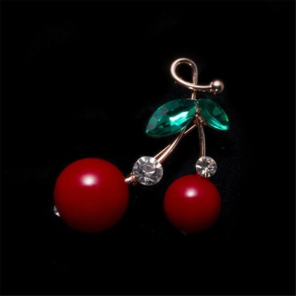 Delicate Rode Kers Broche Crystal Brosh Revers Pin Badge Kraag Broches Cartoon Fruit Broches Sieraden Bijoux Femme