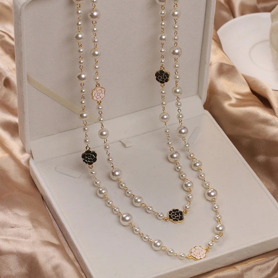 Women Long Pendants Layered Pearl Necklace 2022 Letter No 5 Flower