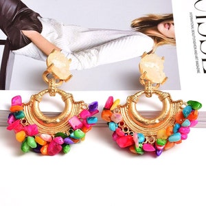 Bohemian Vintage Handmade Hanging Colorful Rhinestone Dangle Metal Drop Earrings Jewelry Accessories For Women