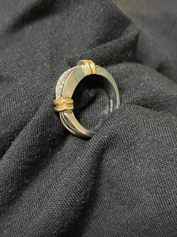 Estate 14K White & Yellow Gold Seven Baguette ring - image 3