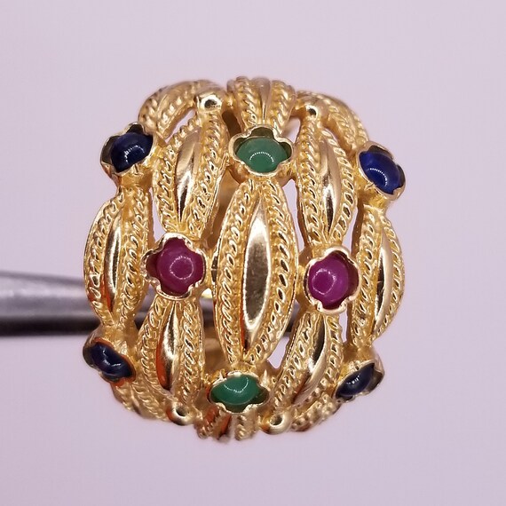 Mid century gold and gems ring - image 2