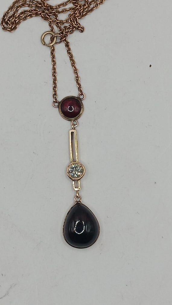Edwardian diamond and garnet gold necklace - image 1