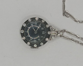 vintage platinum watch pendant with chain