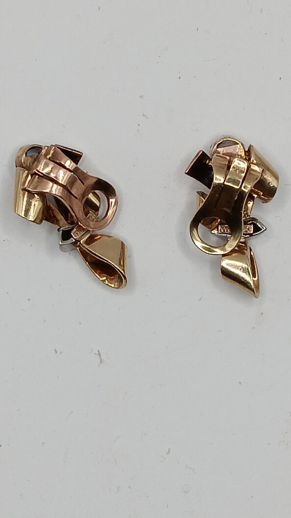 Mid Century gold moonstone earrings - image 2