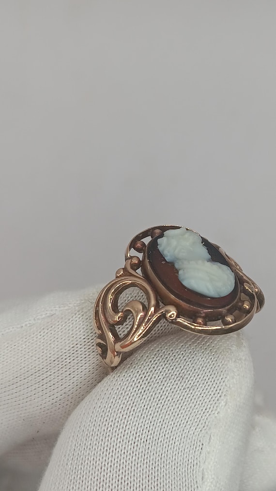 Edwardian carved cameo 10kt ring
