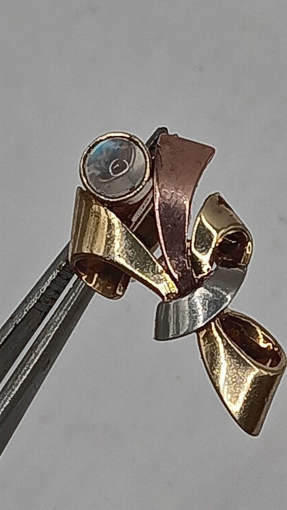 Mid Century gold moonstone earrings - image 4