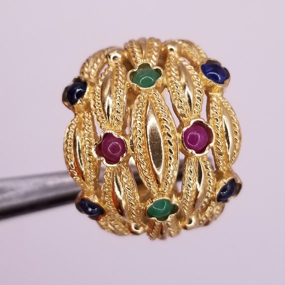 Mid century gold and gems ring - image 1