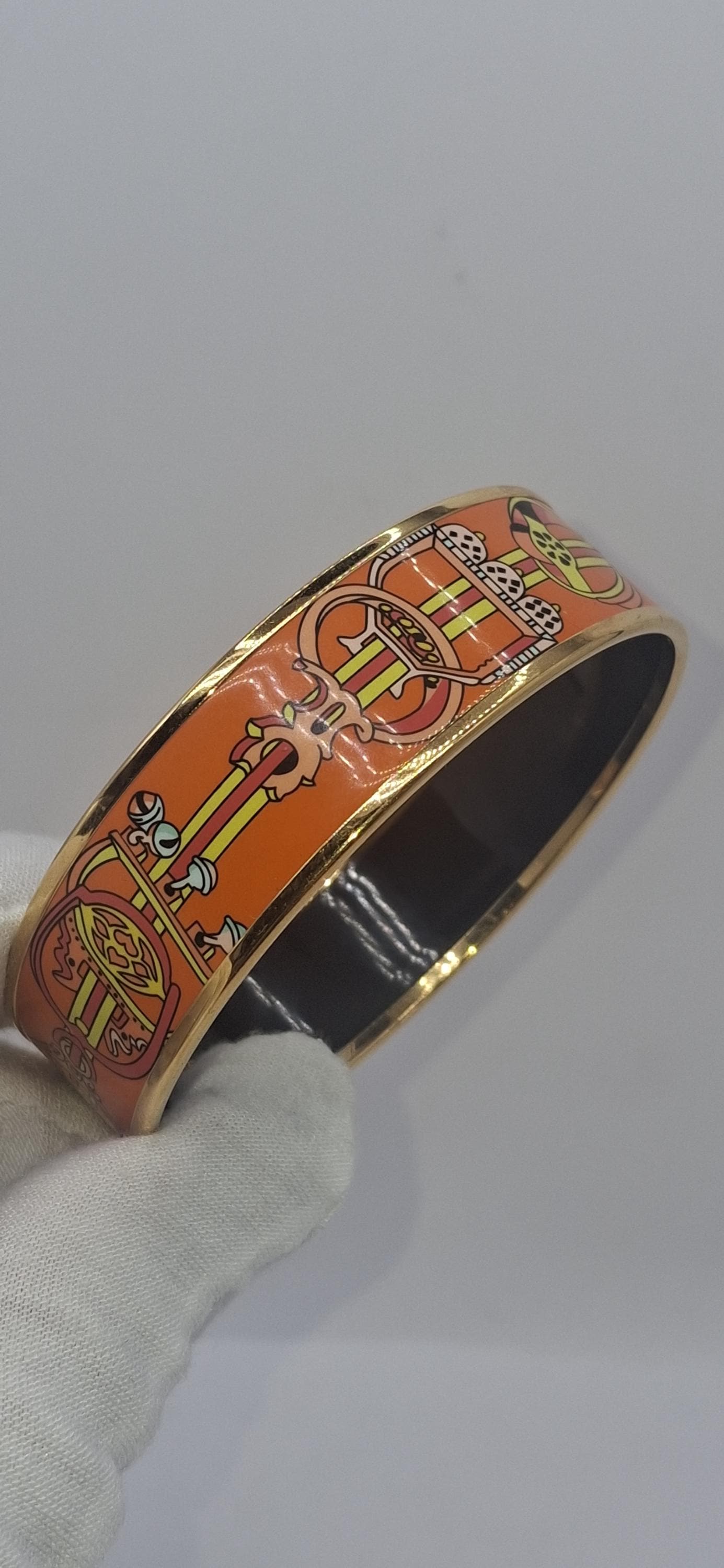 Hermes Silver-Tone Enamel Cuff with Orange, Pink and Green Accents Hermes Clic Clac Bracelet - Etsy main image 4
