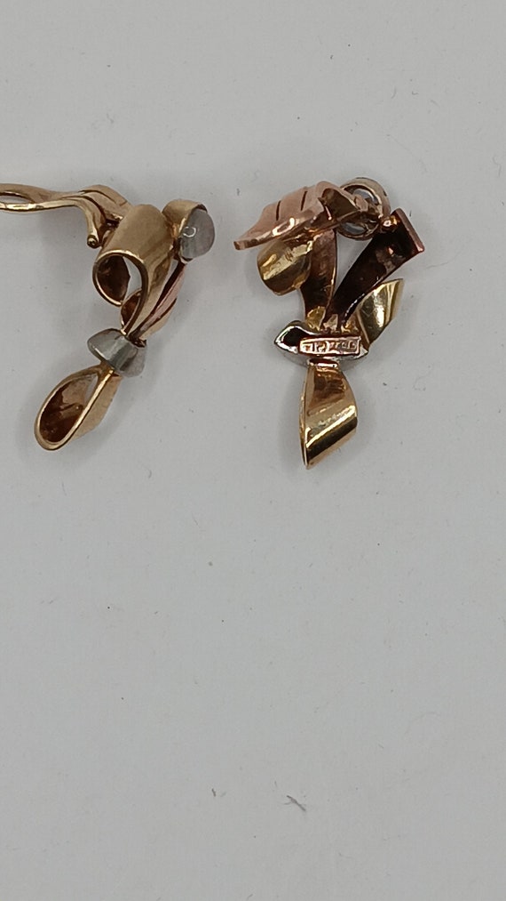 Mid Century gold moonstone earrings - image 3