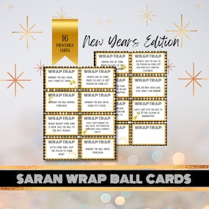 Saran Wrap &quot;Wrap Trap&quot; Card Set | New Year&#39;s Eve Edition | Set of 16 Cards to Print, Cut & Wrap into Saran Wrap Ball | New Years Eve Game